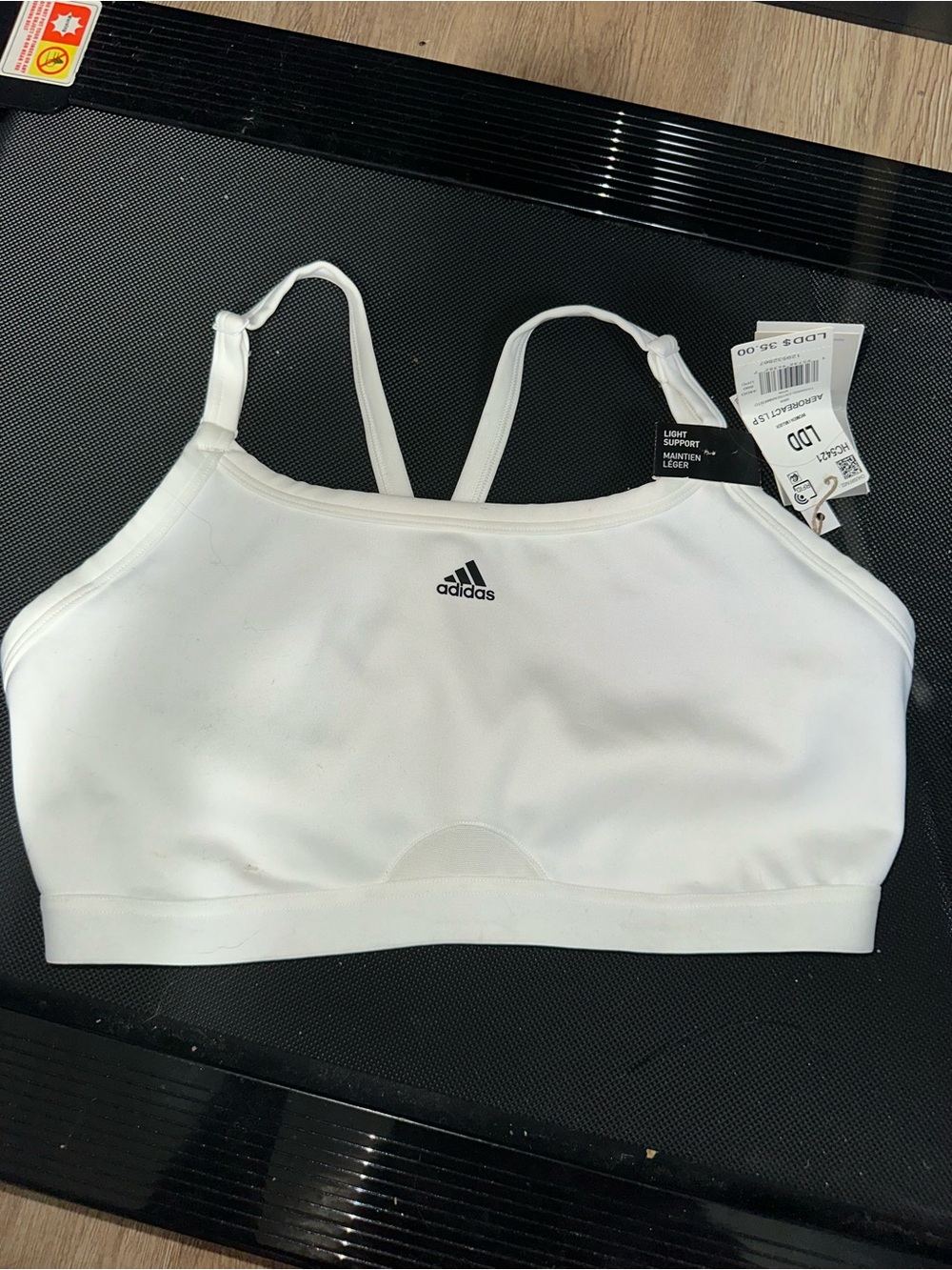adidas White Light-Support Sports Bra with Thin Straps